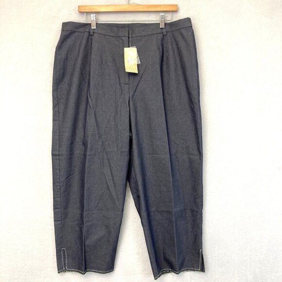 Sigrid Olsen Sport Pants Womens 18W Cropped Capri Beaded Summer Citrus Indigo - Picture 1 of 12